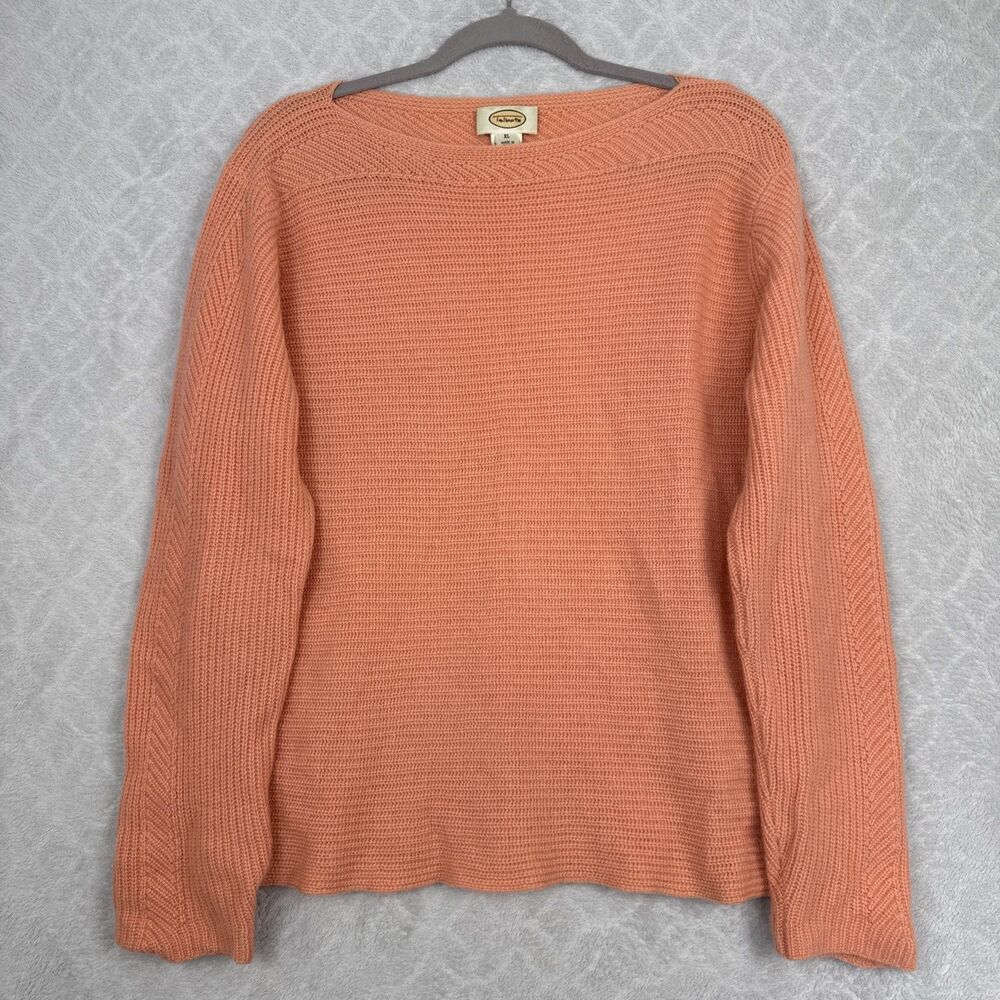 Vtg Talbots Cashmere Sweater Women XL Peach Orange Pastel Boat Neck Cozy Classic